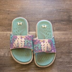 Under Armour Aqua and Lavender Slide Sandals